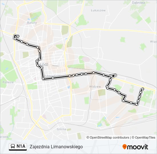 Mapa linii autobus N1A