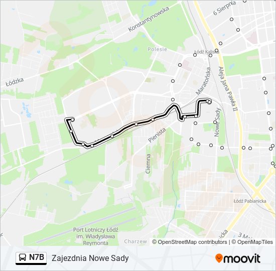 Mapa linii autobus N7B