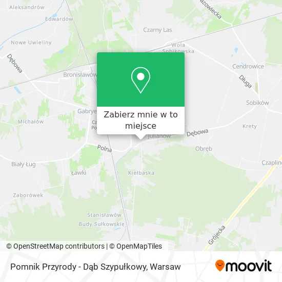 Mapa Pomnik Przyrody - Dąb Szypułkowy
