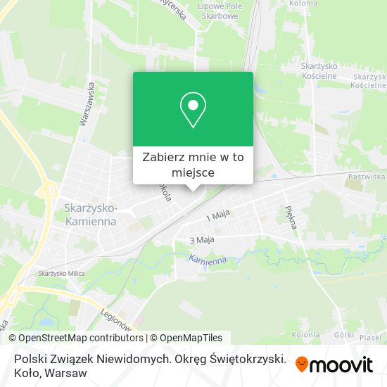 Mapa Polski Związek Niewidomych. Okręg Świętokrzyski. Koło