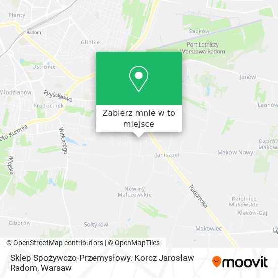 Mapa Sklep Spożywczo-Przemysłowy. Korcz Jarosław Radom