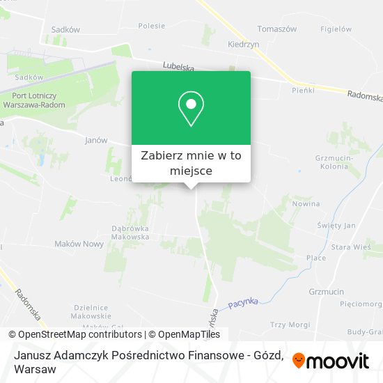 Mapa Janusz Adamczyk Pośrednictwo Finansowe - Gózd