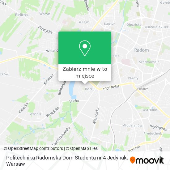 Mapa Politechnika Radomska Dom Studenta nr 4 Jedynak