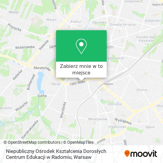 Mapa Niepubliczny Ośrodek Kształcenia Dorosłych Centrum Edukacji w Radomiu