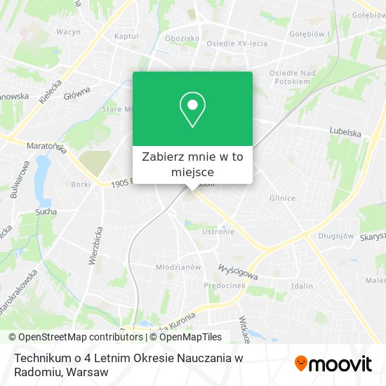 Mapa Technikum o 4 Letnim Okresie Nauczania w Radomiu