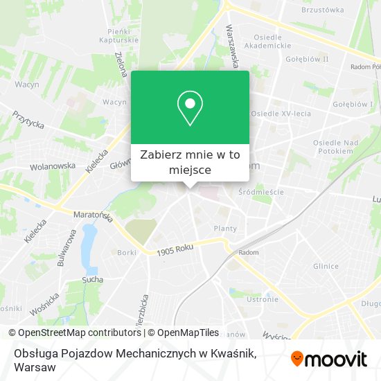 Mapa Obsługa Pojazdow Mechanicznych w Kwaśnik