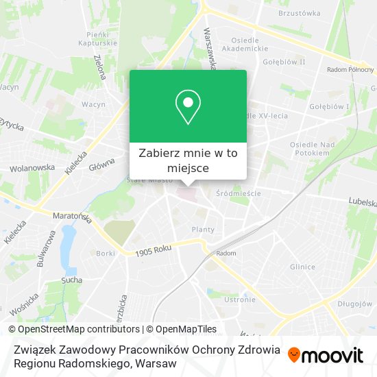 Mapa Związek Zawodowy Pracowników Ochrony Zdrowia Regionu Radomskiego