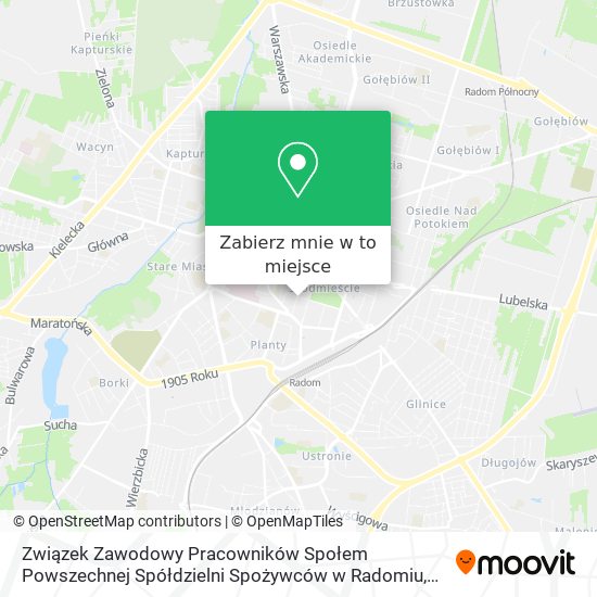 Mapa Związek Zawodowy Pracowników Społem Powszechnej Spółdzielni Spożywców w Radomiu