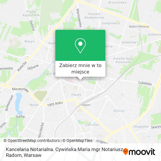 Mapa Kancelaria Notarialna. Cywińska Maria mgr Notariusz Radom