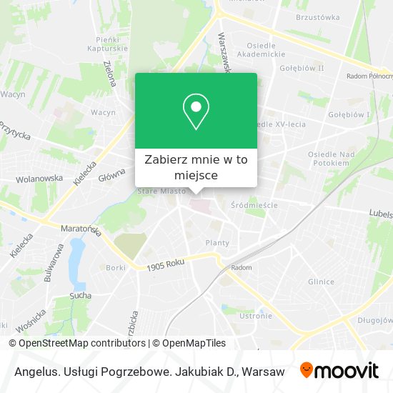 Mapa Angelus. Usługi Pogrzebowe. Jakubiak D.