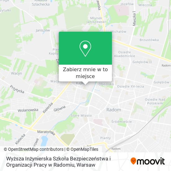 Mapa Wyższa Inżynierska Szkoła Bezpieczeństwa i Organizacji Pracy w Radomiu