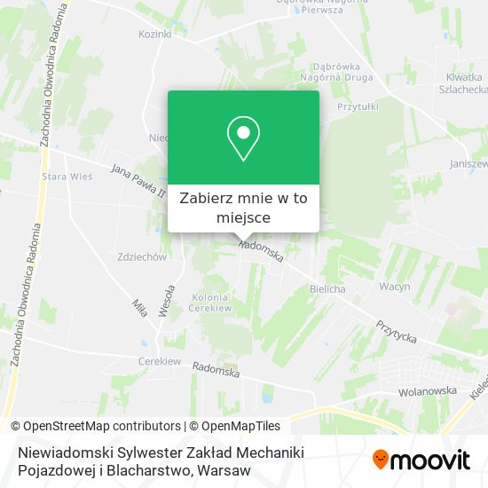 Mapa Niewiadomski Sylwester Zakład Mechaniki Pojazdowej i Blacharstwo