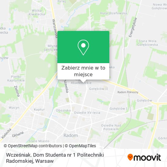 Mapa Wcześniak. Dom Studenta nr 1 Politechniki Radomskiej