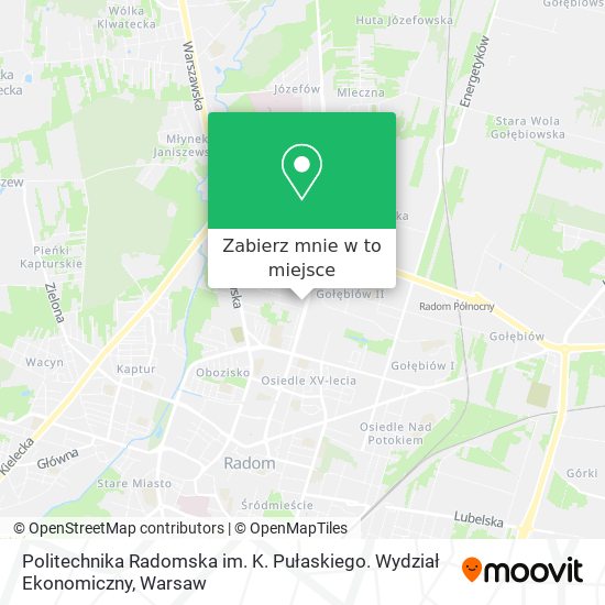 Mapa Politechnika Radomska im. K. Pułaskiego. Wydział Ekonomiczny