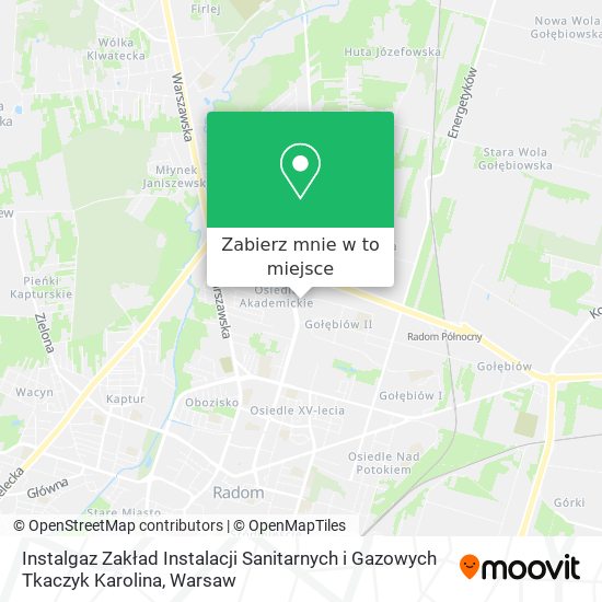 Mapa Instalgaz Zakład Instalacji Sanitarnych i Gazowych Tkaczyk Karolina