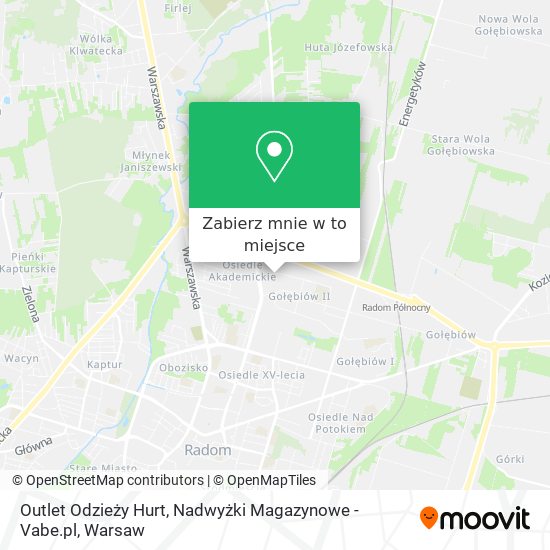 Mapa Outlet Odzieży Hurt, Nadwyżki Magazynowe - Vabe.pl