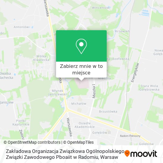 Mapa Zakładowa Organizacja Związkowa Ogólnopolskiego Związki Zawodowego Pboaiit w Radomiu