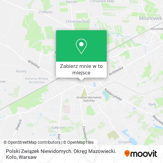 Mapa Polski Związek Niewidomych. Okręg Mazowiecki. Koło