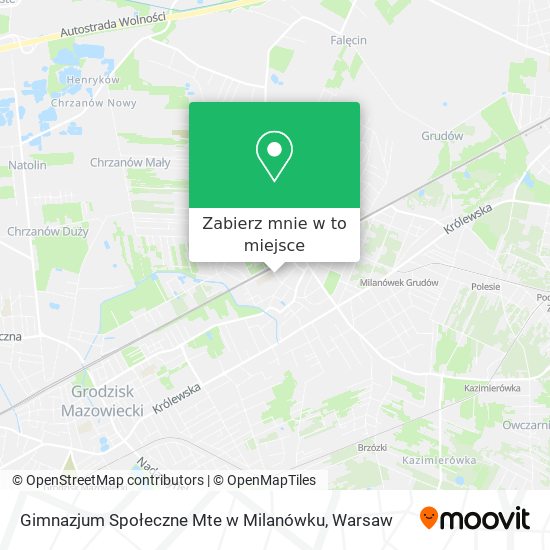 Mapa Gimnazjum Społeczne Mte w Milanówku