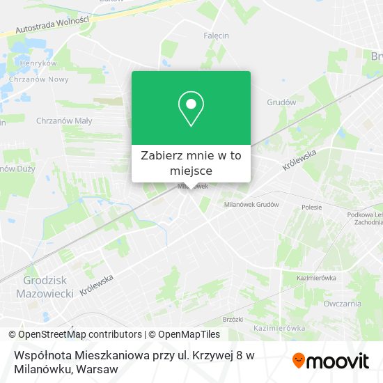 Mapa Współnota Mieszkaniowa przy ul. Krzywej 8 w Milanówku