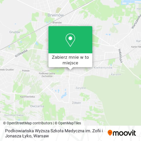 Mapa Podkowiańska Wyższa Szkoła Medyczna im. Zofii i Jonasza Łyko