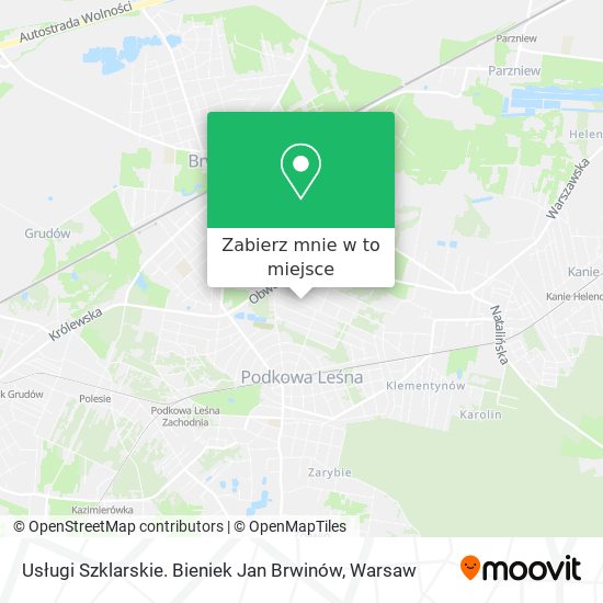 Mapa Usługi Szklarskie. Bieniek Jan Brwinów