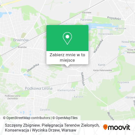 Mapa Szczęsny Zbigniew. Pielęgnacja Terenów Zielonych, Konserwacja i Wycinka Drzew