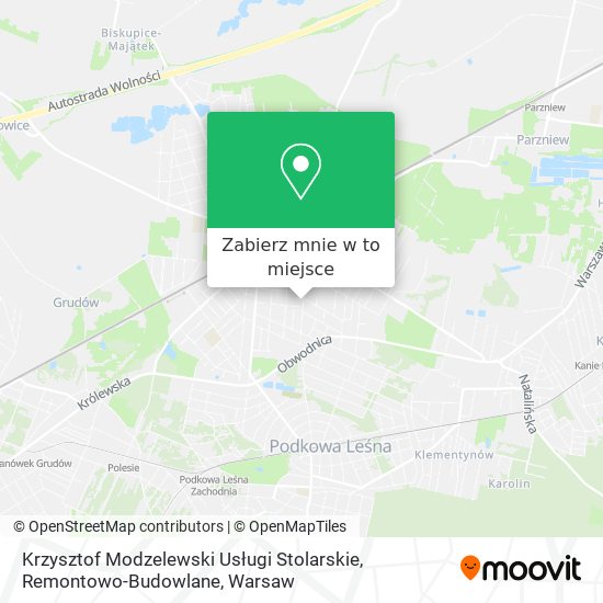 Mapa Krzysztof Modzelewski Usługi Stolarskie, Remontowo-Budowlane