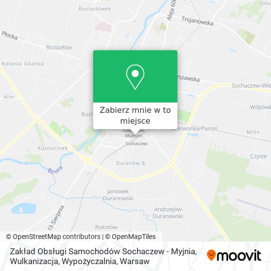 Mapa Zakład Obsługi Samochodów Sochaczew - Myjnia, Wulkanizacja, Wypożyczalnia