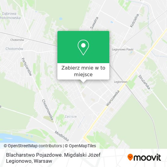 Mapa Blacharstwo Pojazdowe. Migdalski Józef Legionowo