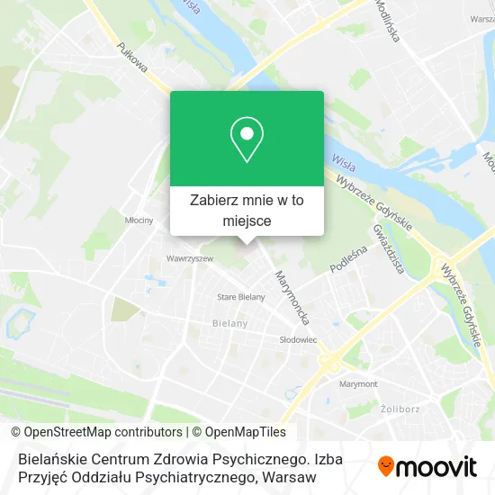 Mapa Bielańskie Centrum Zdrowia Psychicznego. Izba Przyjęć Oddziału Psychiatrycznego