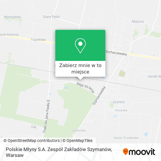 Mapa Polskie Młyny S.A. Zespół Zakładów Szymanów