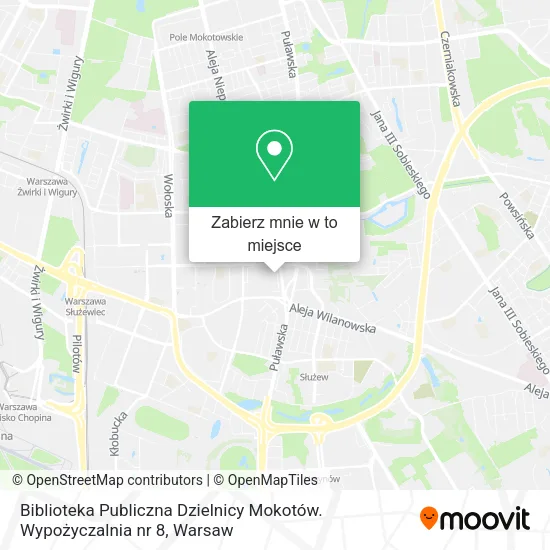 Mapa Biblioteka Publiczna Dzielnicy Mokotów. Wypożyczalnia nr 8