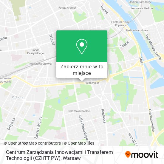 Mapa Centrum Zarządzania Innowacjami  i Transferem Technologii (CZIiTT PW)