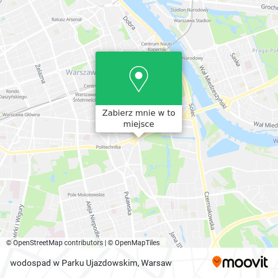 Mapa wodospad w Parku Ujazdowskim