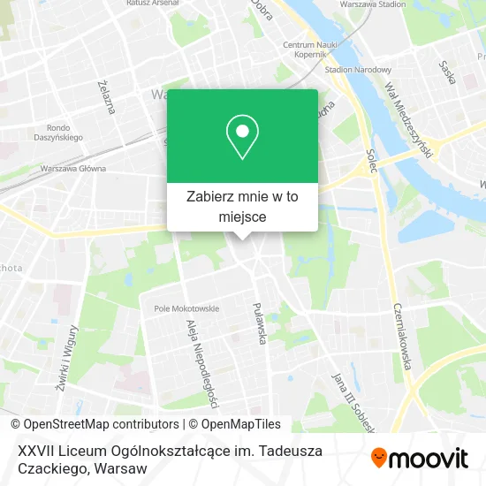 Mapa XXVII Liceum Ogólnokształcące im. Tadeusza Czackiego