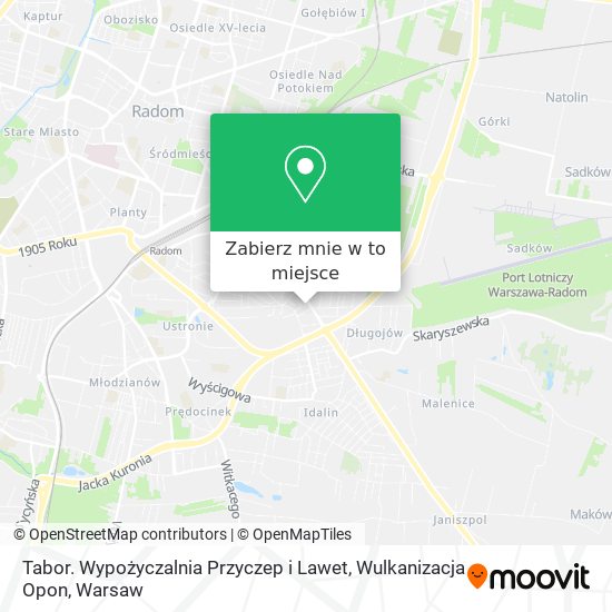 Mapa Tabor. Wypożyczalnia Przyczep i Lawet, Wulkanizacja Opon