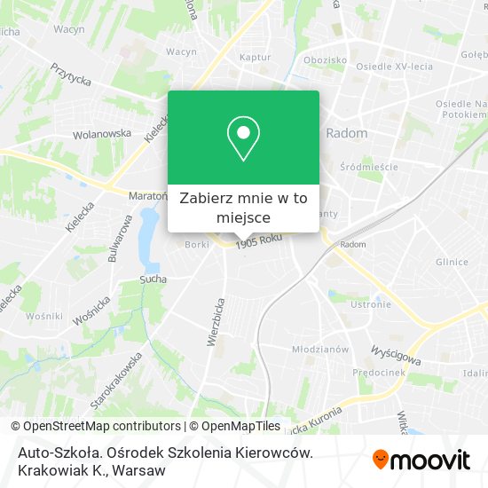 Mapa Auto-Szkoła. Ośrodek Szkolenia Kierowców. Krakowiak K.