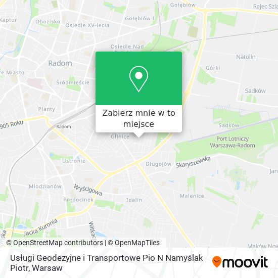 Mapa Usługi Geodezyjne i Transportowe Pio N Namyślak Piotr