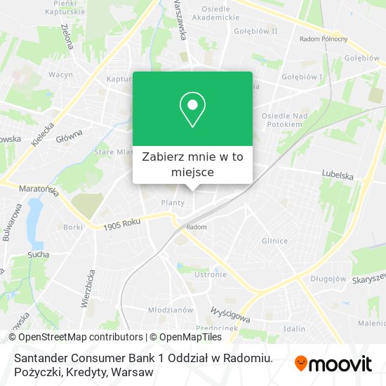 Mapa Santander Consumer Bank 1 Oddział w Radomiu. Pożyczki, Kredyty