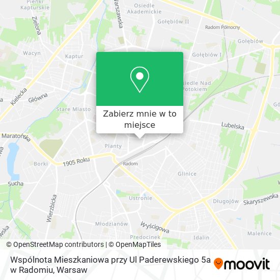 Mapa Wspólnota Mieszkaniowa przy Ul Paderewskiego 5a w Radomiu