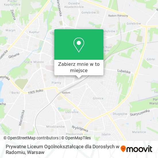 Mapa Prywatne Liceum Ogólnokształcące dla Dorosłych w Radomiu