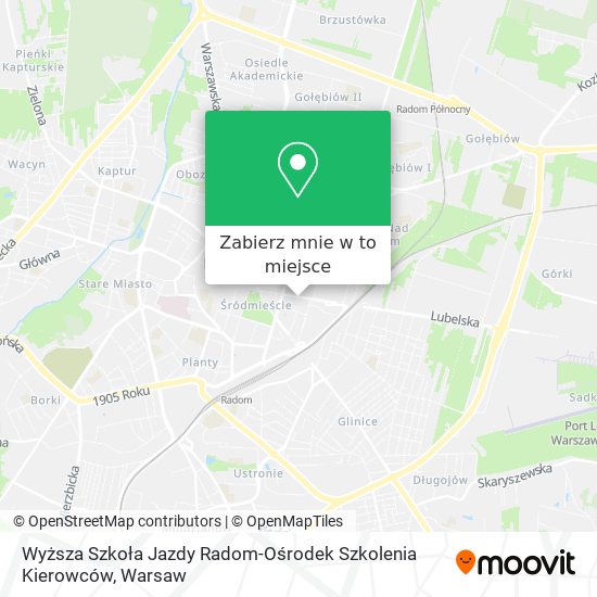 Mapa Wyższa Szkoła Jazdy Radom-Ośrodek Szkolenia Kierowców