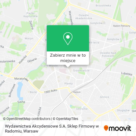 Mapa Wydawnictwa Akcydensowe S.A. Sklep Firmowy w Radomiu