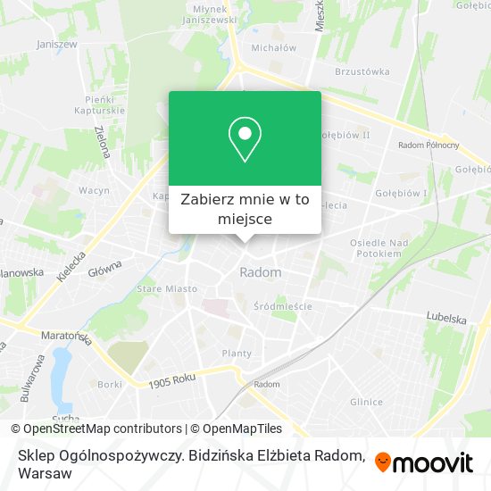 Mapa Sklep Ogólnospożywczy. Bidzińska Elżbieta Radom