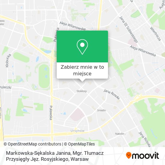 Mapa Markowska-Sękalska Janina, Mgr. Tłumacz Przysięgły Jęz. Rosyjskiego