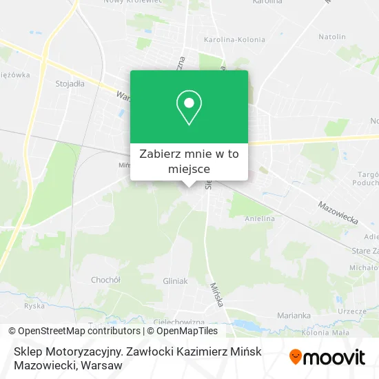 Mapa Sklep Motoryzacyjny. Zawłocki Kazimierz Mińsk Mazowiecki