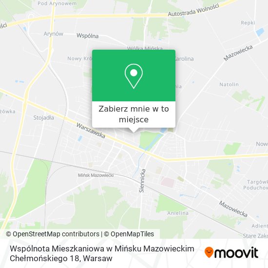 Mapa Wspólnota Mieszkaniowa w Mińsku Mazowieckim Chełmońskiego 18