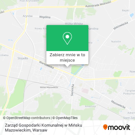 Mapa Zarząd Gospodarki Komunalnej w Mińsku Mazowieckim