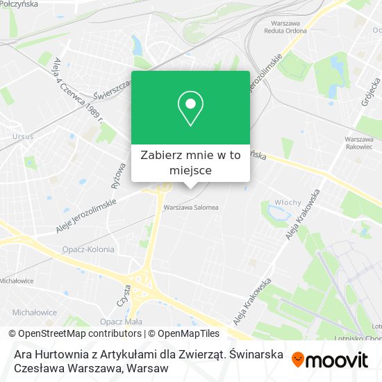 Mapa Ara Hurtownia z Artykułami dla Zwierząt. Świnarska Czesława Warszawa